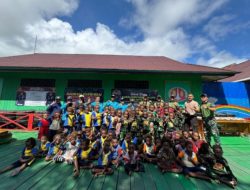 Semangat Anak-Anak Paud Laksanakan Jalan Sehat Bersama Satgas Yonif 125/SMB