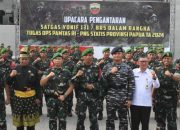 Danrem 031/WB Pimpin Upacara Pemberangkatan Satgas Yonif 131/BRS Pamtas RI – PNG Statis Prov. Papua 2024