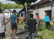 Dimusim Penghujan, Pos Koramil Kusambi Bersama Warga Bersihkan Selokan