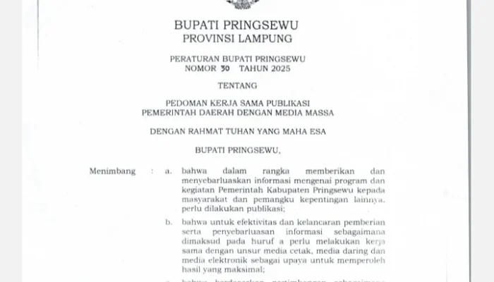 Perbup Pringsewu Jadi Acuan Kerja Sama Media dengan Pemerintah