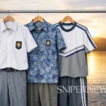 Ilustrasi seragam sekolah tergantung dengan latar danau, Senin (29/12/2025)