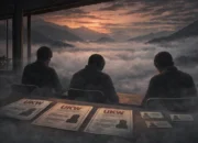 Ilustrasi suasana menunggu dan perenungan dalam sebuah cerita tentang perjalanan uji kompetensi wartawan.